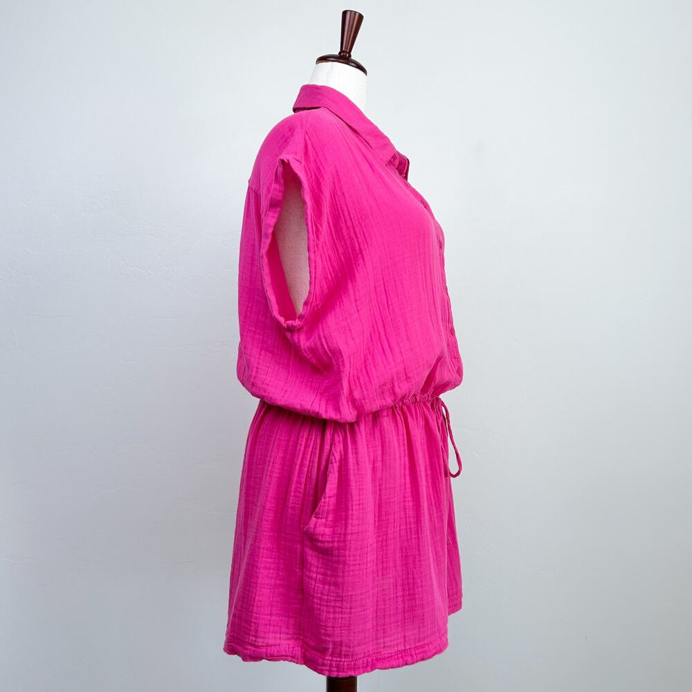 Old Navy XXL Bright Pink 100% Cotton Gauze Button-Up Collared Romper NWT - Picture 7 of 10